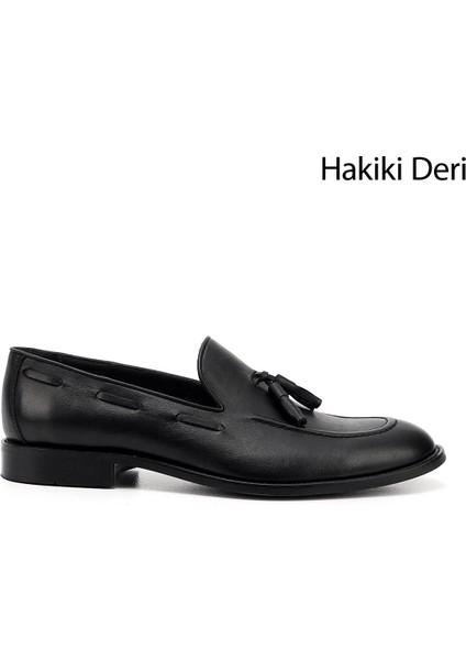 Erkek Siyah Püsküllü Hakiki Deri Ayakkabı
