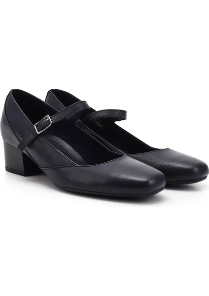 Kadın Antik Lacivert Kısa Kalın Topuklu Mary Jane Hakiki Deri Ayakkabı modelleri