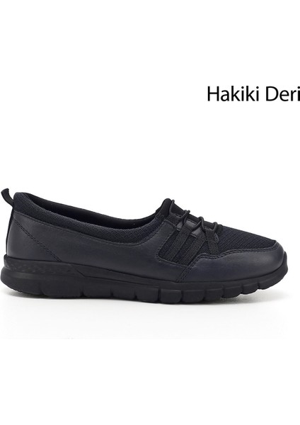 Kadın Lacivert Dolgu Taban Hakiki Deri Comfort Ayakkabı