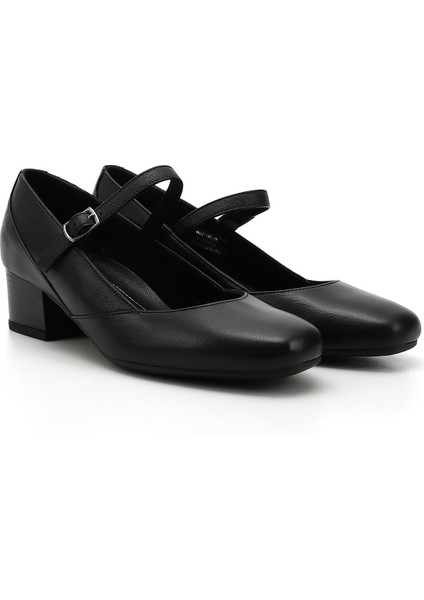 Kadın Siyah Kısa Kalın Topuklu Mary Jane Hakiki Deri Ayakkabı modelleri
