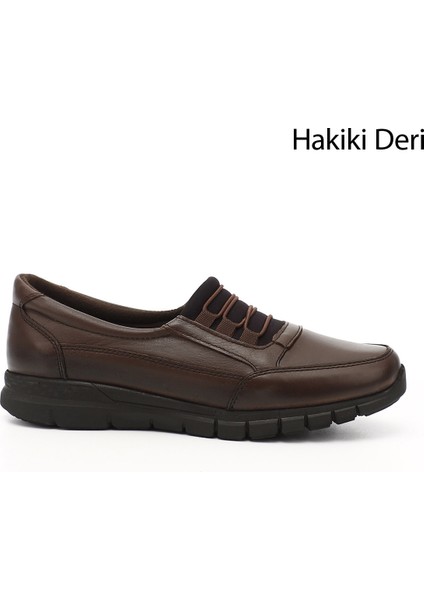 Kadın Kahverengi Dolgu Taban Hakiki Deri Comfort Ayakkabı