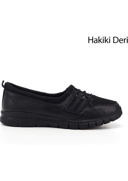 Kadın Siyah Dolgu Taban Hakiki Deri Comfort Ayakkabı