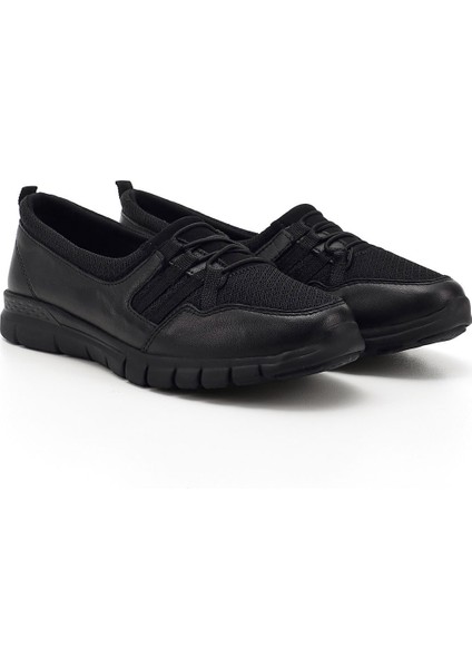 Kadın Siyah Dolgu Taban Hakiki Deri Comfort Ayakkabı fiyatları