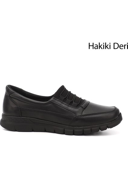 Kadın Siyah Dolgu Taban Hakiki Deri Comfort Ayakkabı