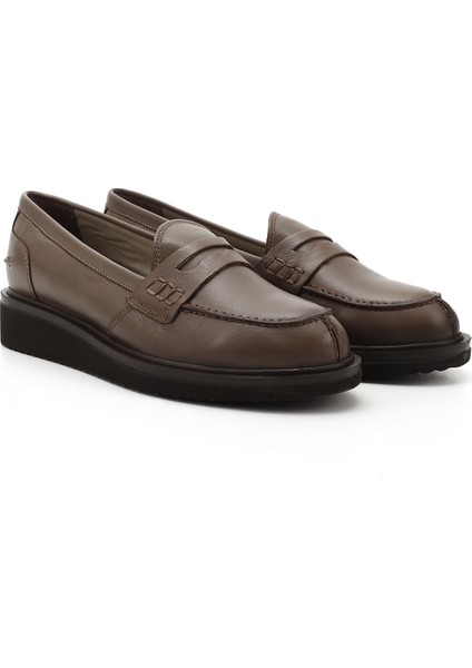 Gön Hakiki Deri Yuvarlak Burun Dolgu Taban Loafer Kadın Günlük Ayakkabı 24092 fiyatları