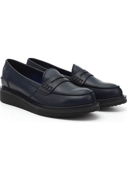 Gön Hakiki Deri Yuvarlak Burun Dolgu Taban Loafer Kadın Günlük Ayakkabı 24092 fiyatları