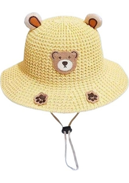 Çocuk Yaz Ince Güneş Şapkası Erkek ve Kız Çocukları Için Karikatür Ayı Güneş Koruma Hasır Şapka Bebek Seyahat Nefes Alabilen Güneş Şapkası (Yurt Dışından)
