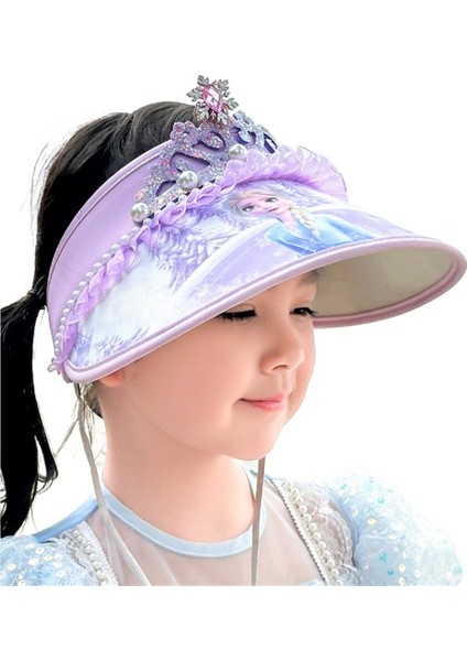 Çocuk Güneş Şapkası Yazlık Hakiki Prenses Elsa Taç Içi Boş Şapka Açık Deniz Kenarı Büyük Siperlikli Kız Çocuk Güneş Şapkası (Yurt Dışından)