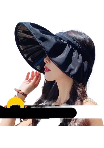 Yeni Katlanabilir Güneş Şapkası Siyah Plastik Kabuklu Güneş Şapkası Büyük Siperlikli Şık Tüm Uyumlu Boş Üst Güneş Şapkası Kadınlar Için (Yurt Dışından)