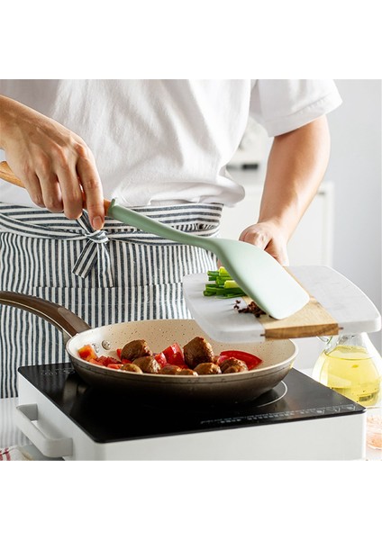 5pcs Silikon Mutfak Mutfak Mekanları Ahşap Saplı Yapışmaz Spatula Pişirme Seti Kızartma Spatula Kepçe Pirinç Kaşığı (Yurt Dışından)
