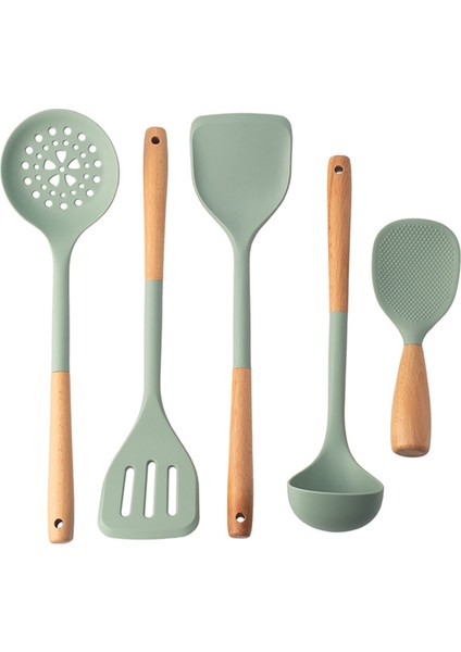 5pcs Silikon Mutfak Mutfak Mekanları Ahşap Saplı Yapışmaz Spatula Pişirme Seti Kızartma Spatula Kepçe Pirinç Kaşığı (Yurt Dışından) fiyatları