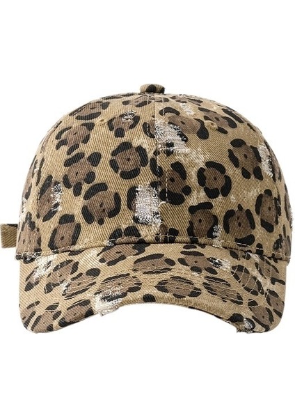 Kadınlar Için Leopar Desenli Delik Fırçalanmış Beyzbol Şapkası Bahar ve Yaz Güneş Koruması Genişletilmiş Koyu Şık Kişilik Yüz Küçük Ördek Gagalı Şapka (Yurt Dışından)