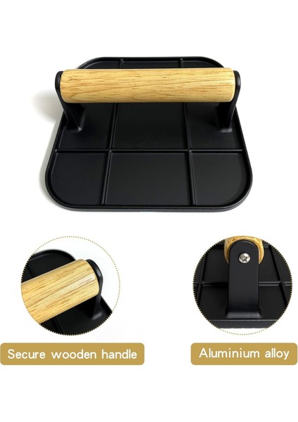 Ahşap Saplı Et Pres 6 Inç Kare Burger Pres Alüminyum Hamburger Smaster Izgara ve Izgara Pişirme Için Araç Kullanımı (Yurt Dışından) modelleri