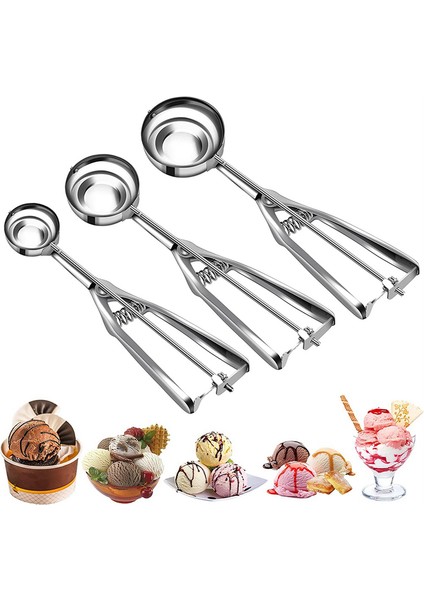 Fırınlama Için 3&#39;lü Çok Büyüklükte Tetikleyici Paslanmaz Çelik Kurabiye Kepçeleri ile Dondurma Kepçe Seti (Yurt Dışından) fiyatları