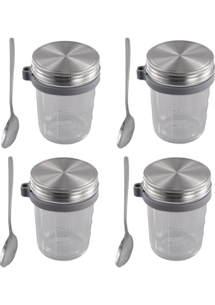 Mason Kavanozlar Gecelik Yulaflar Için 4 Paket 350ML Gece Yulaf Yulaf Kavan Ile Kavanoz ve Hava Geçirmez Paslanmaz Çelik Kapaklar Kahvaltı Potları (Yurt Dışından)