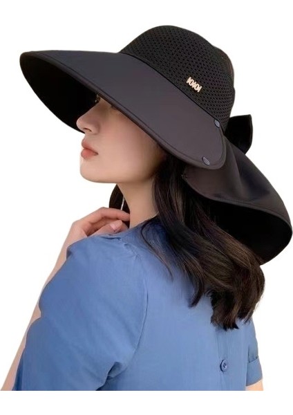Yazlık Açık Hava Güneş Şapkası At Kuyruğu Delikli Şapka Kadın Moda Büyük Siperlikli Şal Balıkçı Şapkası (Yurt Dışından)