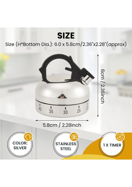 60 Dakikalık Sayım Çaydan Şeklinde Mutfak Pişirme Çartı Saat Zamanlayıcı Mekanik (Yurt Dışından)