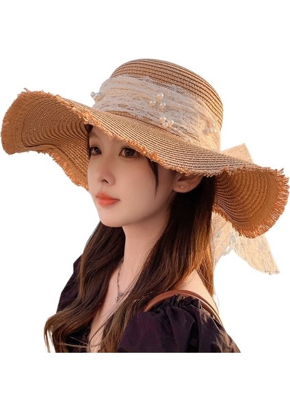 Yaz Şapka Büyük Fiyonk Güneş Şapkası Kadın Moda Tatlı Mizaç Büyük Siperlik Güneş Şapkası (Yurt Dışından)