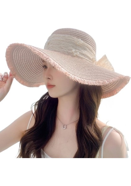 Yaz Şapka Büyük Fiyonk Güneş Şapkası Kadın Moda Tatlı Mizaç Büyük Siperlik Güneş Şapkası (Yurt Dışından)