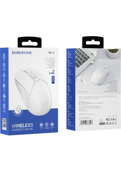 Borofone Bg5 Iş Kablosuz Faresi 2.4g Ofis Dizüstü Bilgisayarı 4d Düğmeli Sessiz Optik Fare (Yurt Dışından)
