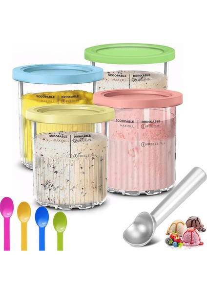 Dondurma Kapları Ninja Creami Pints ​​ve Lids 24OZ Creams Creami Deluxe NC501 NC500 Serisi Kepçe ile (Yurt Dışından)