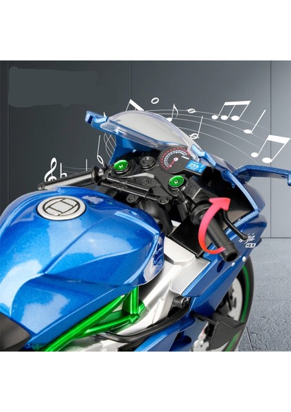 Spreylenebilir Simülasyon Lokomotif Sesi ve Işık Oyuncağı ile 1/9 Alaşımlı H2R Motosiklet Modeli (Yurt Dışından) modelleri