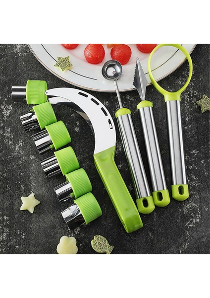 10 Parçalı Meyve Tabağı Alet Seti 1xwatermelon Kesici 1xpulper 1xballer 1xcballer 6xfruit ve Sebze Erişte Kalıpları (Yurt Dışından) modelleri