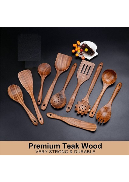 Ahşap Yemek Pişirme Eşyaları, Tik Ahşap Kaşık ve Ahşap Spatula ile Ayarlanmış Mutfak Eşyaları Yemek Pişirmek Için (Yurt Dışından) fırsatları