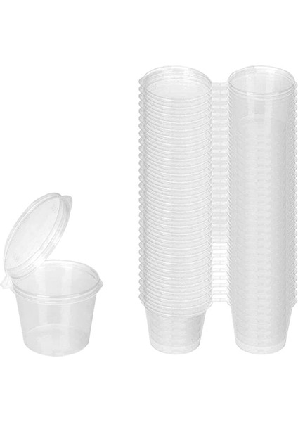 100 Adet Kapaklı Küçük Plastik Kaplar, 25 ml Küçük Sos Kaplar Plastik Kaplar Sos Dips Salatalar Için Jöle Tencereler (Yurt Dışından)