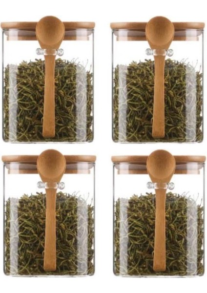 4pcs Kapak ve Kaşıklı Hava Geçirmez Cam Kavanozlar, Kapaklı Şeker Kavanozları, Açık Baharat Kavanozları, Küçük Gıda Saklama Kapları (Yurt Dışından)