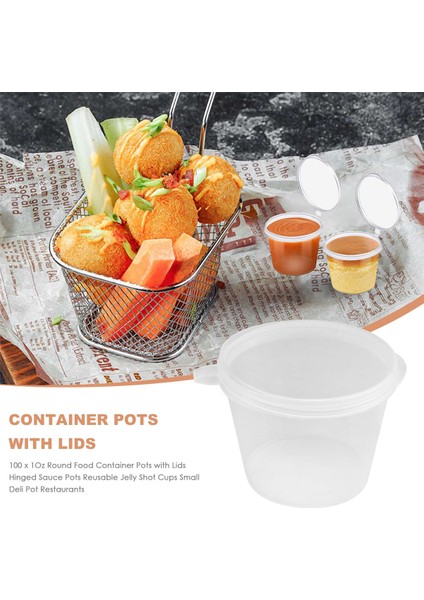100 x 1oz Yuvarlak Gıda Kap Kapları Kapaklı, Menteşeli Soslar Yeniden Kullanılabilir Jöle Atış Fincanları Küçük Şarküteri Kap Restoranları (Yurt Dışından) fırsatları