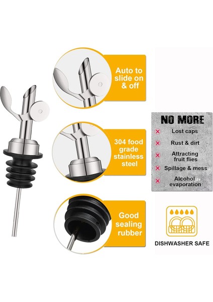 4 Adet Paslanmaz Çelik Şişe Dökücüler, Kendini Kapatan Zeytinyağı Dağıtıcı Spout, Otomatik Flip Özellik Likör Dökme Tabakaları Gümüş (Yurt Dışından) fırsatları