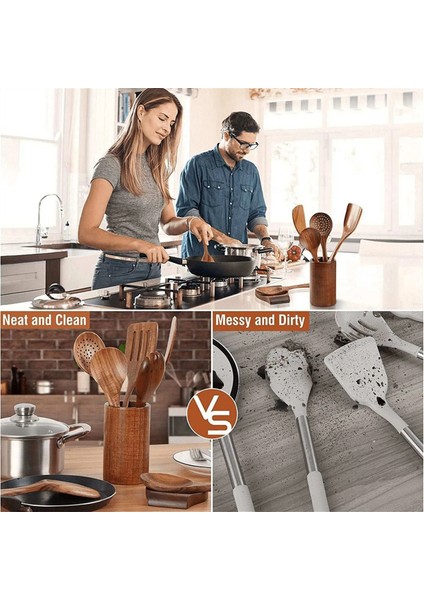 9 adet, mutfak aleti tutucu tik ahşap mutfak eşyaları ile yemek pişirmek için ahşap eşyalar pişirmek için doğal ahşap kaşıklar (Yurt Dışından) indirimleri