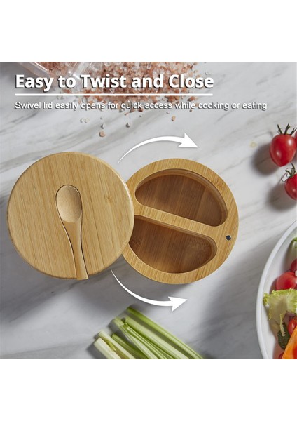 Döner Kapaklı Bambu Tuz Mahzeni Kapak ve Kaşıkla Baharat Kutusu, 2 Bölmeli Tuzlu Biber Kaseleri, Çift 6 Oz (Yurt Dışından) fiyatları