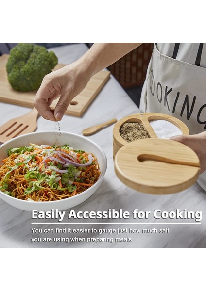 Döner Kapaklı Bambu Tuz Mahzeni Kapak ve Kaşıkla Baharat Kutusu, 2 Bölmeli Tuzlu Biber Kaseleri, Çift 6 Oz (Yurt Dışından) modelleri