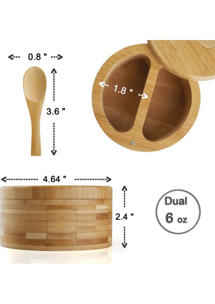 Döner Kapaklı Bambu Tuz Mahzeni Kapak ve Kaşıkla Baharat Kutusu, 2 Bölmeli Tuzlu Biber Kaseleri, Çift 6 Oz (Yurt Dışından) indirimleri