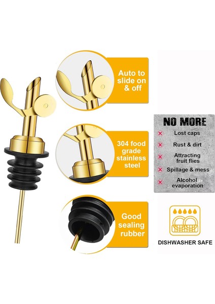 4 Adet Paslanmaz Çelik Şişe Dökücüler, Kendini Kapatan Zeytinyağı Dağıtıcı Spout, Otomatik Flip Özellik Likör Dökme Tabakaları Altın (Yurt Dışından) indirimleri