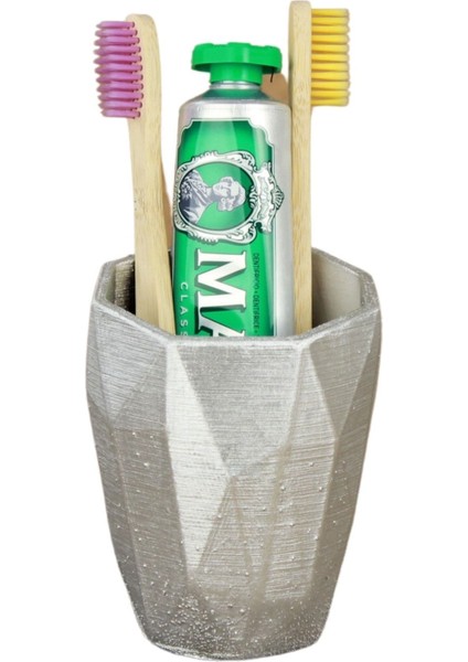 Diş Fırçalığı Tezgah Üstü Gümüş Renk Diş Fırçası Standı Uzun Poly Model