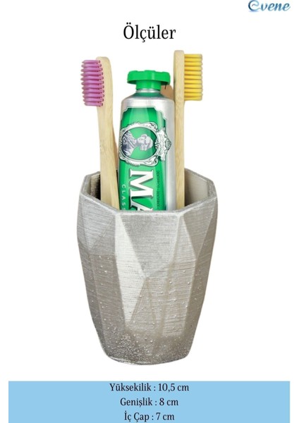 Diş Fırçalığı Tezgah Üstü Gümüş Renk Diş Fırçası Standı Uzun Poly Model