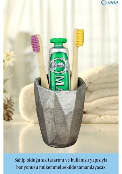 Diş Fırçalığı Tezgah Üstü Gümüş Renk Diş Fırçası Standı Uzun Poly Model