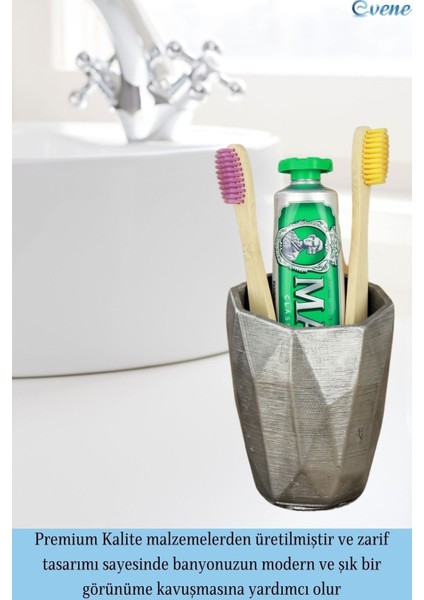Diş Fırçalığı Tezgah Üstü Gümüş Renk Diş Fırçası Standı Uzun Poly Model