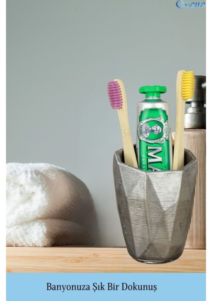 Diş Fırçalığı Tezgah Üstü Gümüş Renk Diş Fırçası Standı Uzun Poly Model