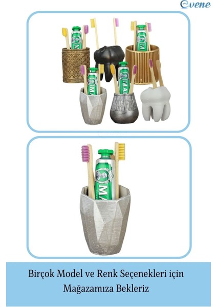 Diş Fırçalığı Tezgah Üstü Gümüş Renk Diş Fırçası Standı Uzun Poly Model
