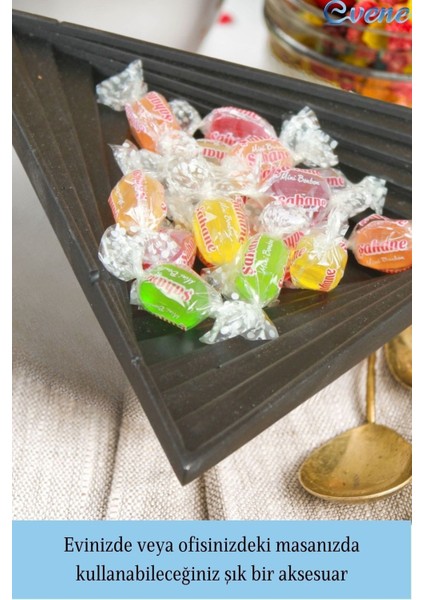 Şekerlik Siyah Renk Sunumluk Drajelik Dekoratif Tabak Üçgen Model