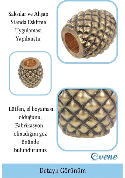 Ahşap Ayaklı Beton Saksı Büyük Boy Set 2 Adet Ananas Model