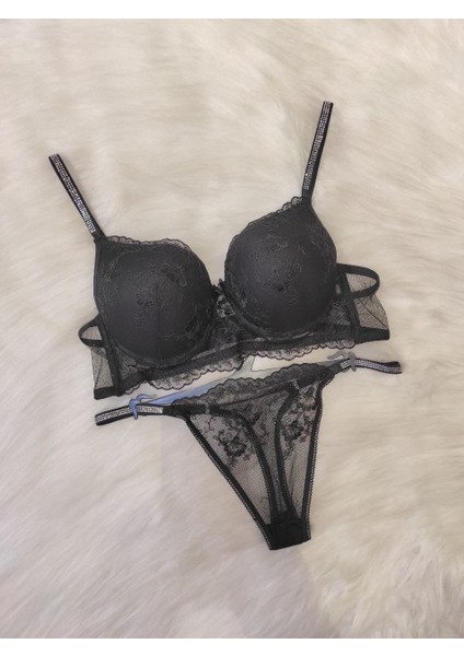 Taş Detaylı Dantelli Sütyen Takımı – Dolgulu B Kap