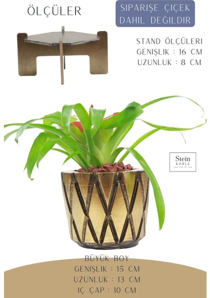 Ayaklı Saksı Ahşap Büyük Boy 1 Adet Altın Renk Eskitme Uygulamalı Baklava Model