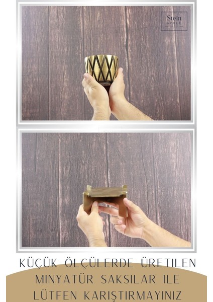 Ayaklı Saksı Ahşap Büyük Boy 1 Adet Altın Renk Eskitme Uygulamalı Baklava Model