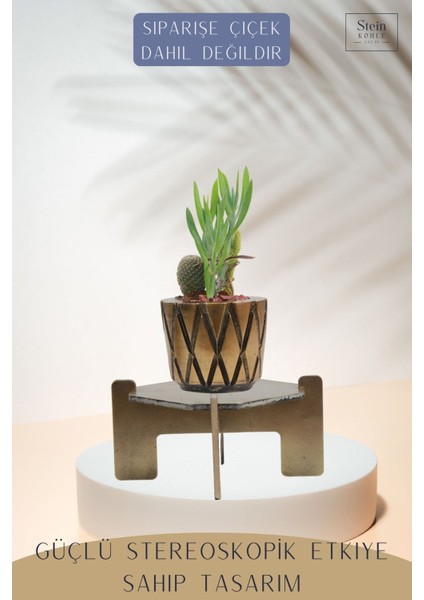 Ayaklı Saksı Ahşap Büyük Boy 1 Adet Altın Renk Eskitme Uygulamalı Baklava Model