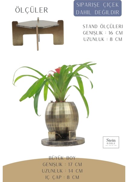 Ayaklı Saksı Ahşap Büyük Boy 1 Adet Altın Renk Eskitme Uygulamalı Ayaklı Yuvarlak Model